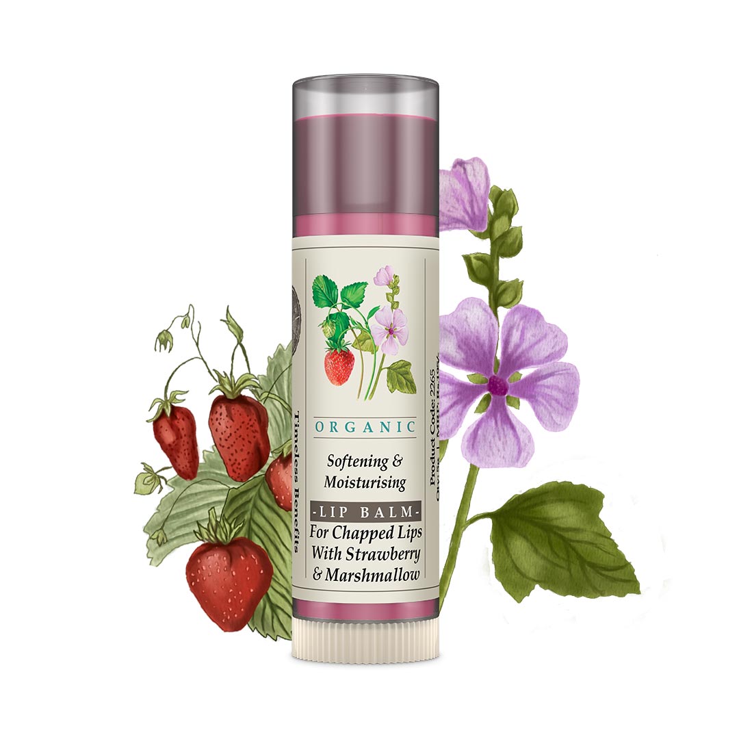 Organic Softening & Moisturising Lip Balm for Chapped Lips Strawberry & Marshmallow 5g