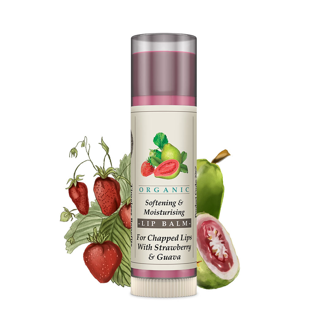Organic Softening & Moisturising Lip Balm for Chapped Lips Strawberry & Guava 5g