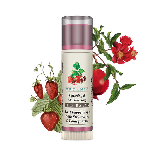 Organic Softening & Moisturising Lip Balm for Chapped Lips Strawberry & Pomegranate 5g