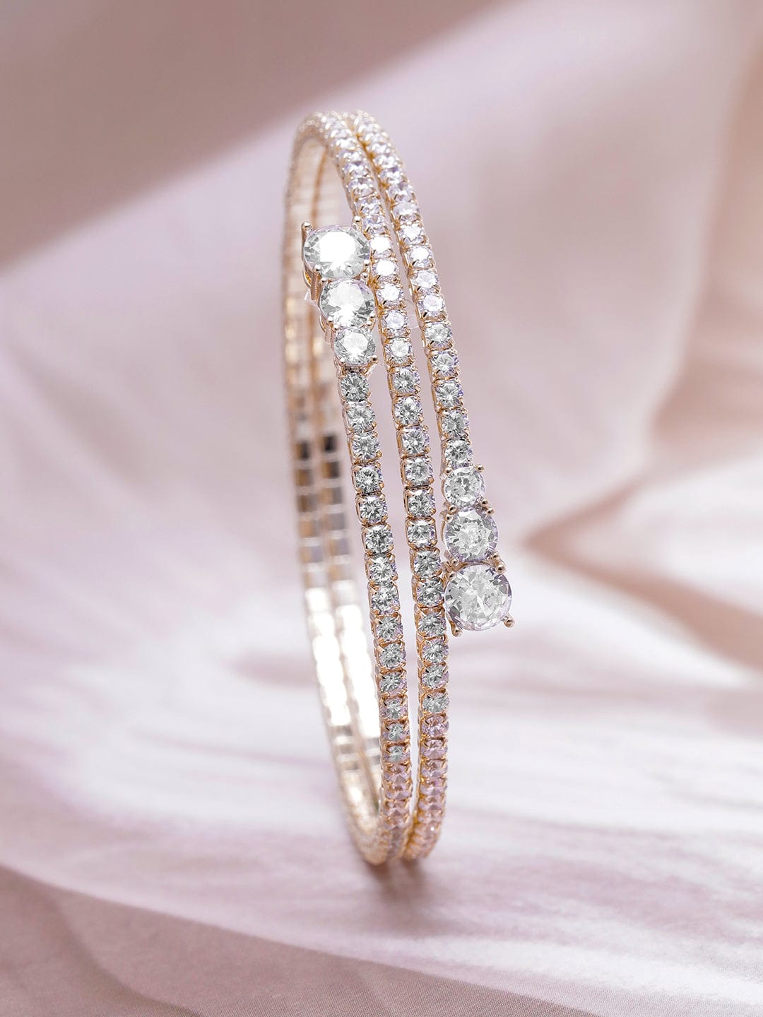 22K Gold Plated AD & Cubic Zirconia Studded Triple Layered Bracelet Silver