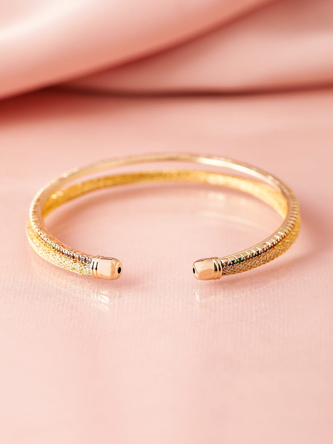 22K Gold Plated Baguette-Cut AD & Cubic Zirconia Studded Double Layered Bracelet Gold