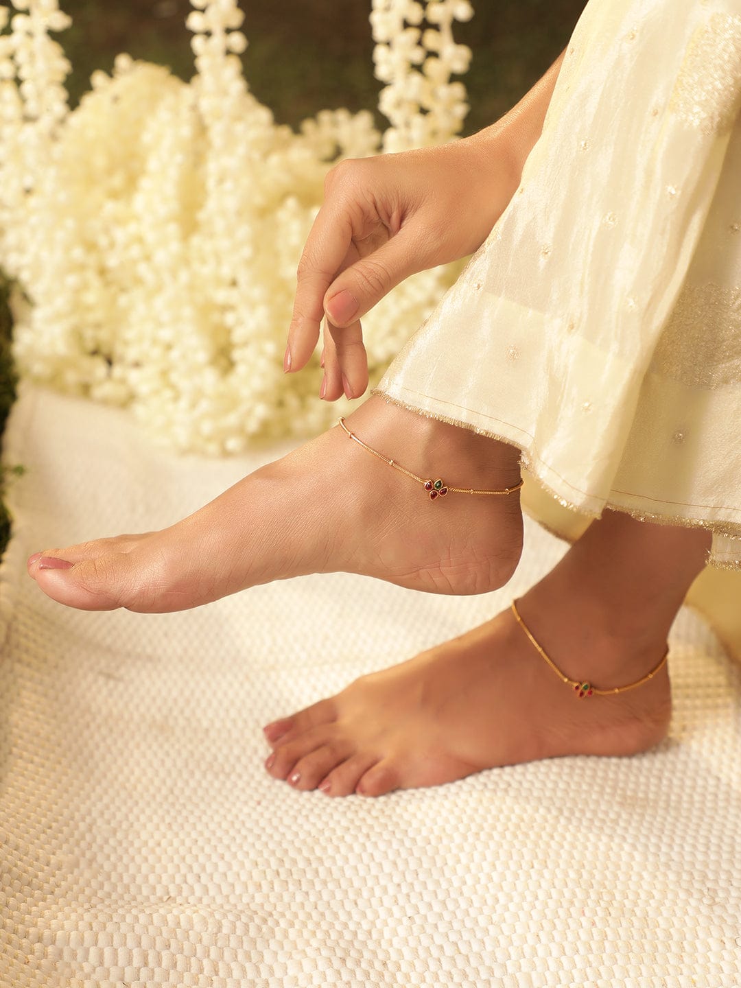 Rubans 22K Gold plated beaded Sleek anklets Gold