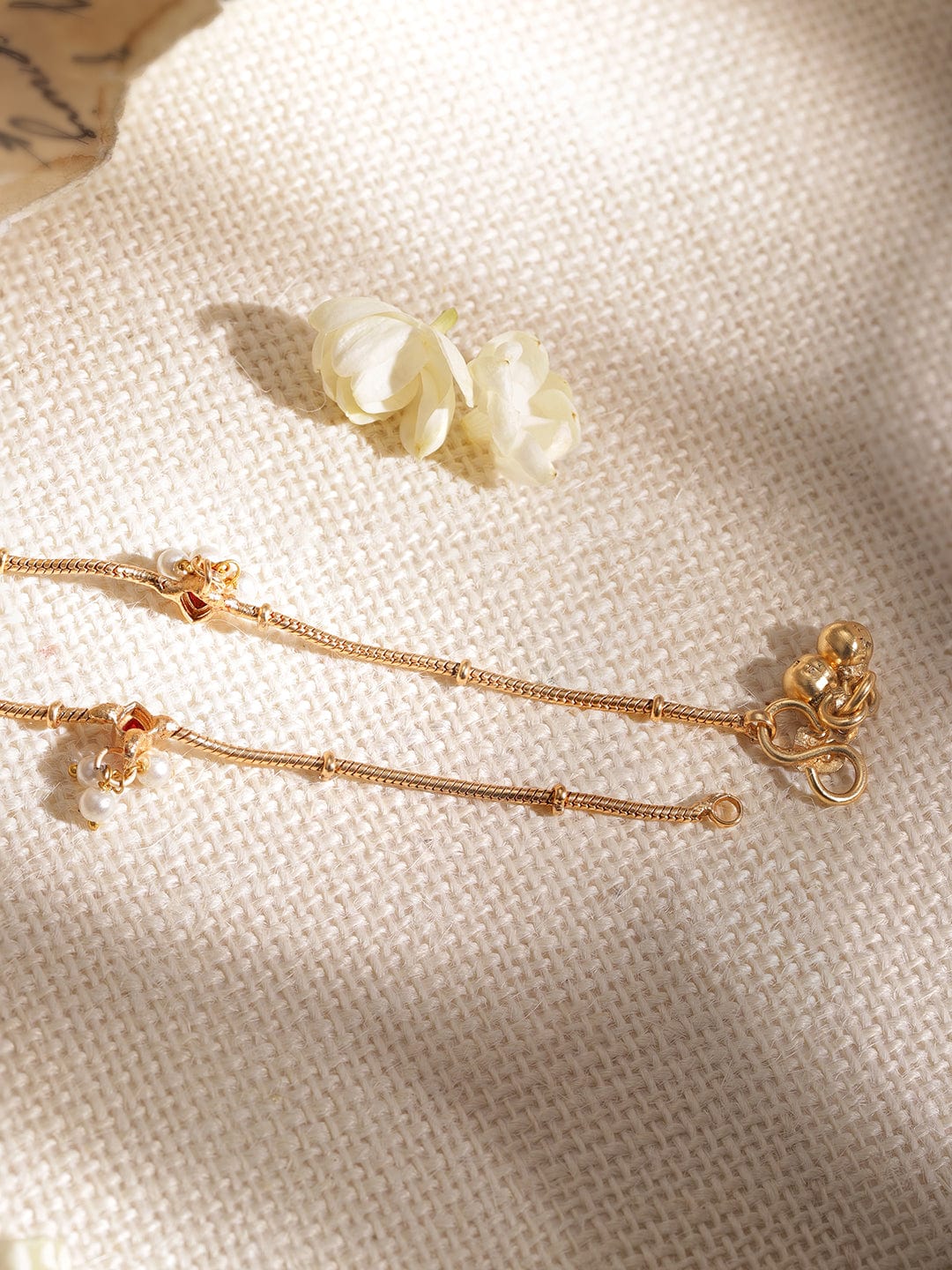 Rubans 22K Gold plated beaded Sleek anklets Gold