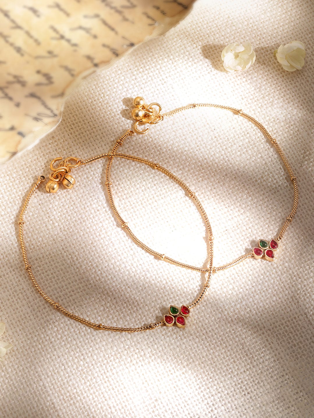 Rubans 22K Gold plated beaded Sleek anklets Gold