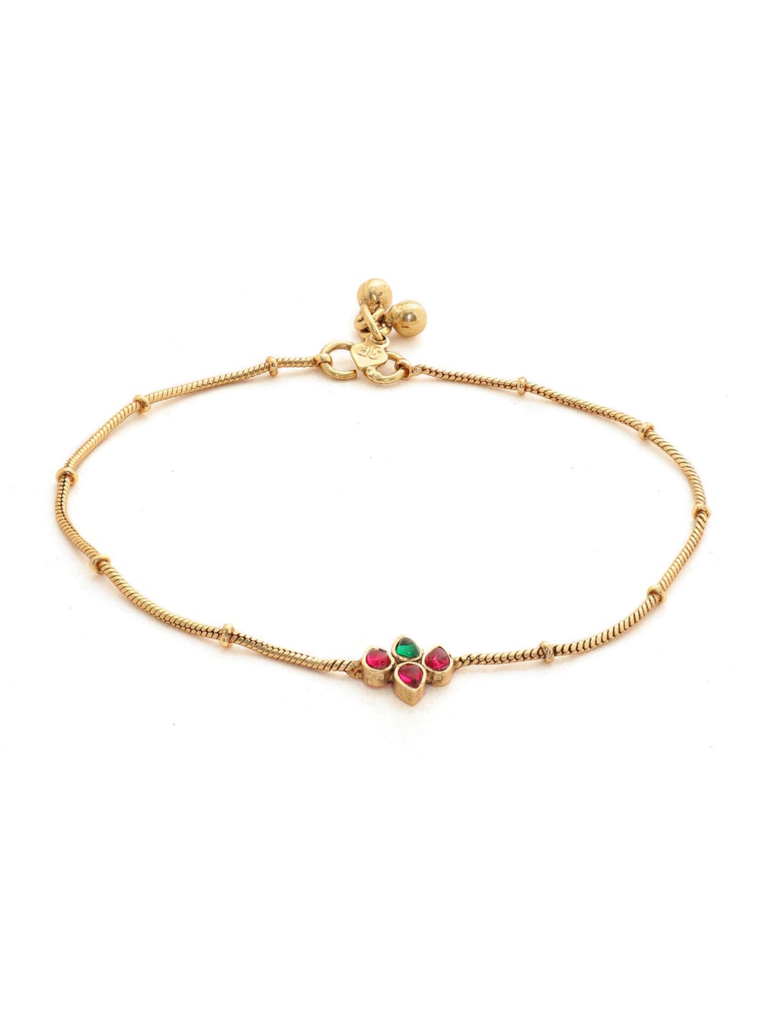 Rubans 22K Gold plated beaded Sleek anklets Gold
