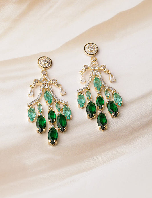 Statement Chandelier American Diamond Zirconia Danglers Gold