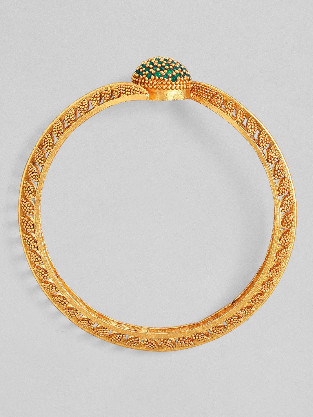 Rubans Set of 2 22K Gold-Plated Emerald Green Stone Studded Traditional Handcrafted Bangle 2.8 - Large