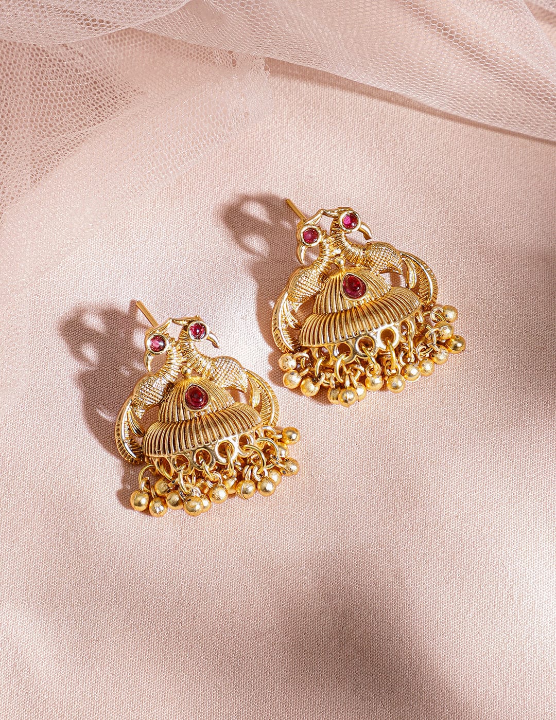 Enchanting Red Short Peacock Necklace Set Gold