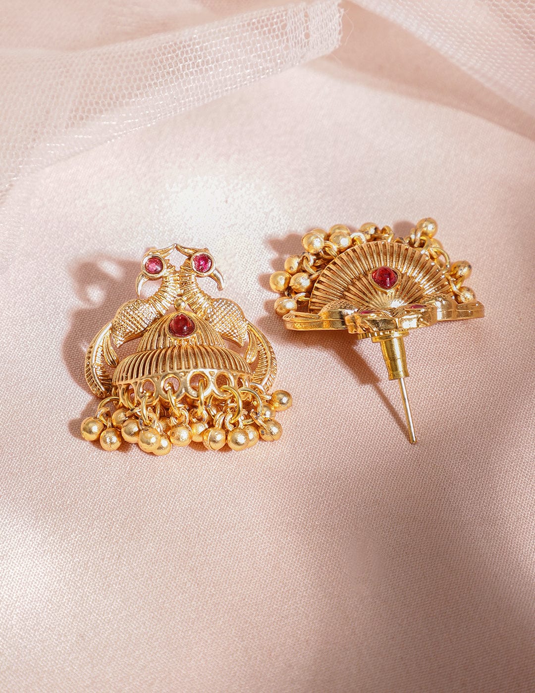 Enchanting Red Short Peacock Necklace Set Gold