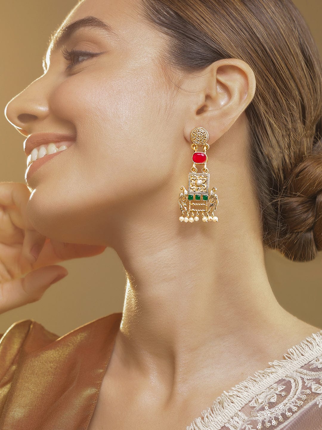 Vivid Muse American Diamond Zirconia Dangler Earrings Gold