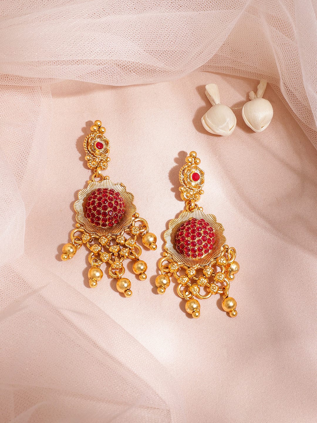 Ruby Studded Choker Set with Gold Beads Brass / Gold