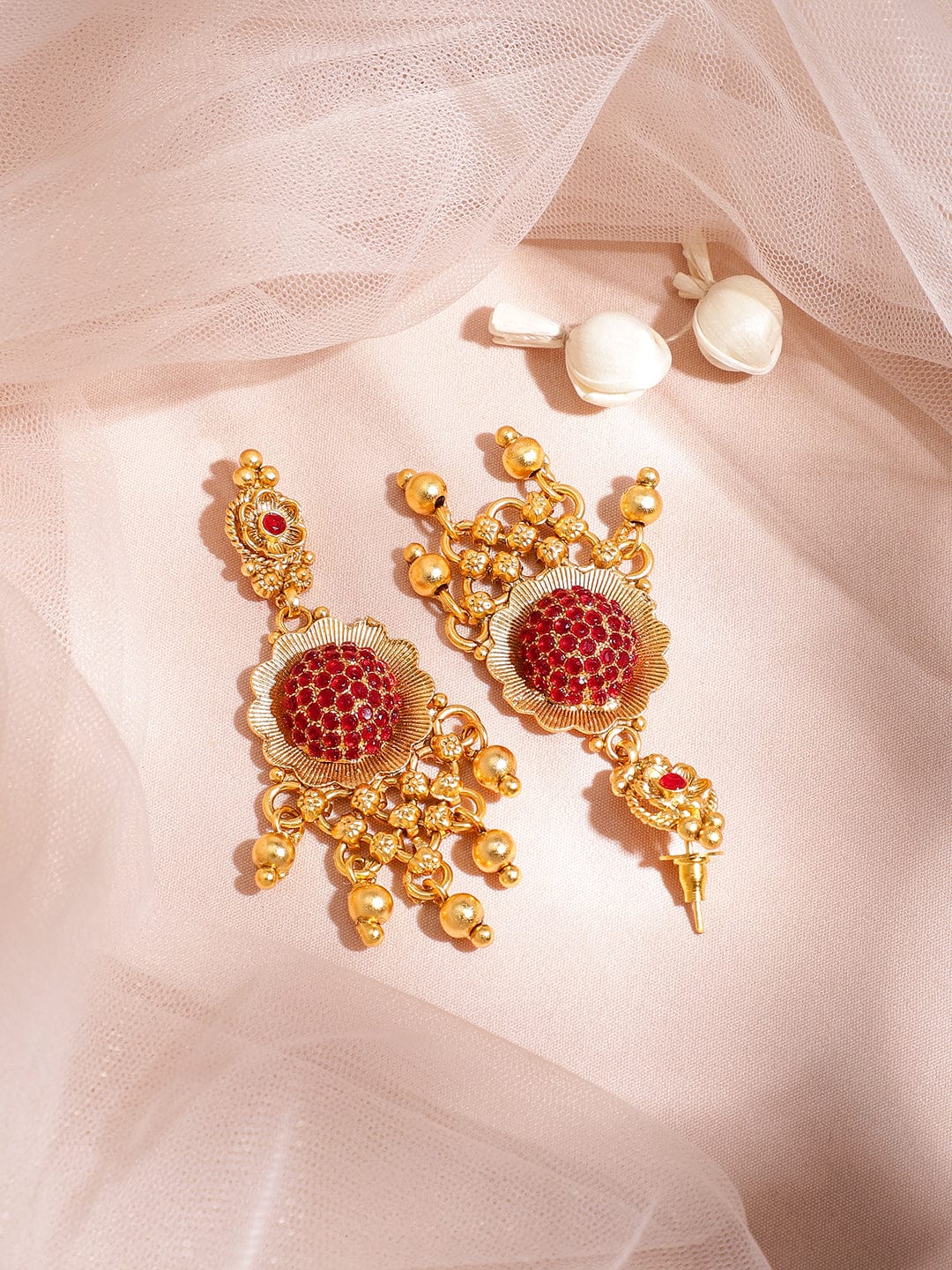 Ruby Studded Choker Set with Gold Beads Brass / Gold