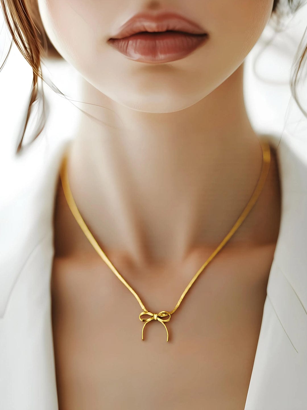 Modern Bow Accent Stainless Steel Necklace Chain Gold