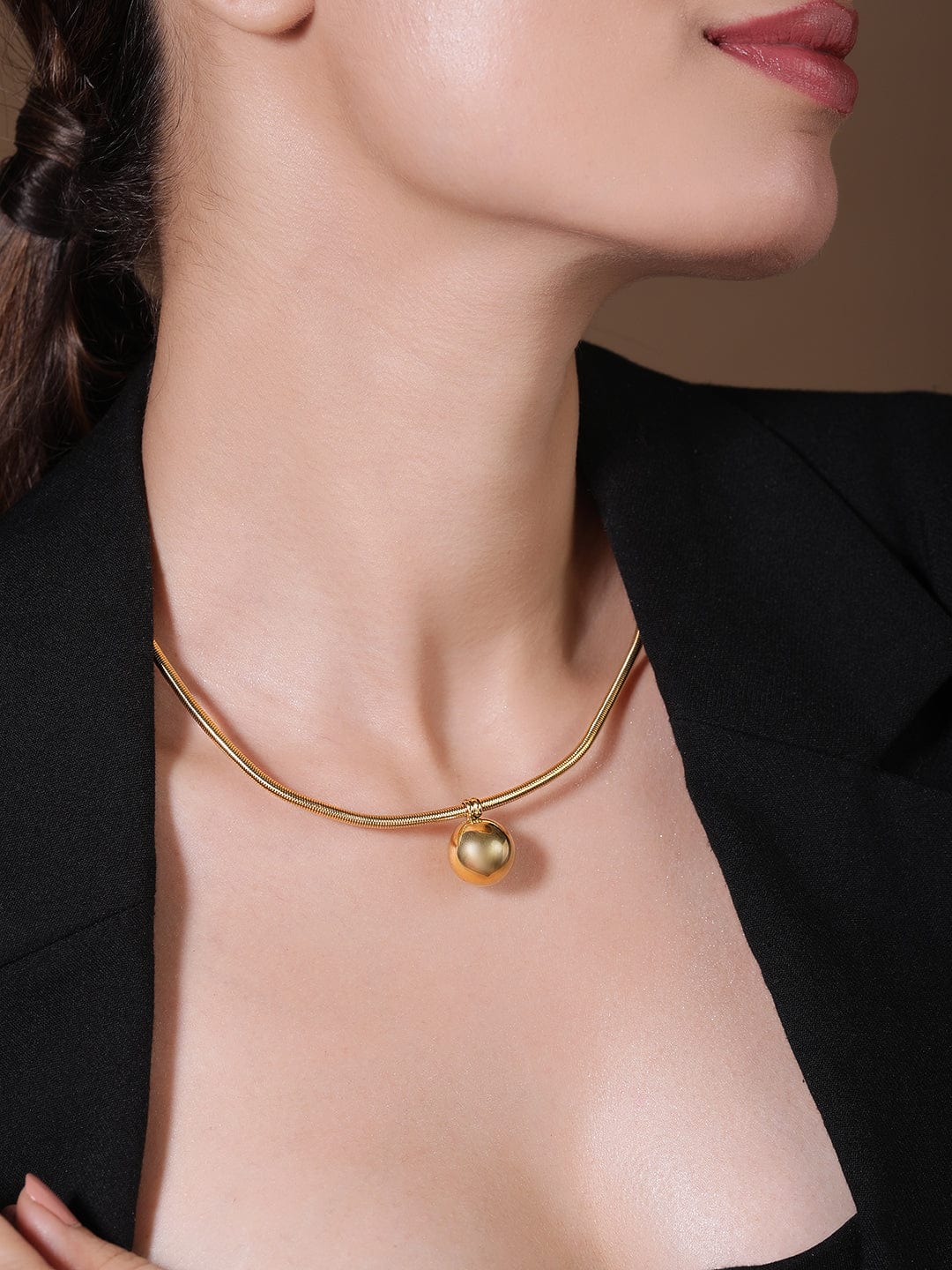 Polished Sphere Radiant Stainless Steel Necklace Gold