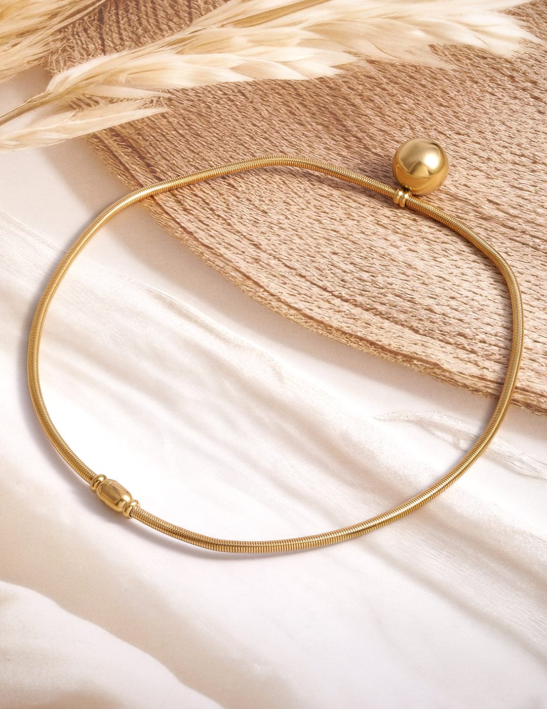 Polished Sphere Radiant Stainless Steel Necklace Gold