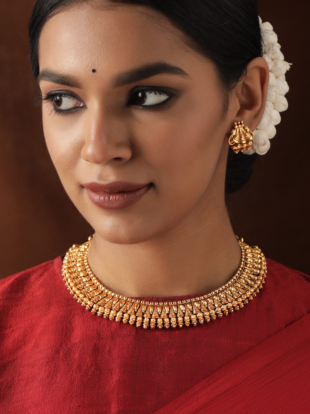 Short Golden Temple Necklace Set Gold