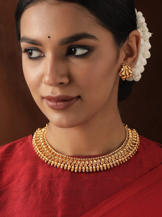 Short Golden Temple Necklace Set Gold