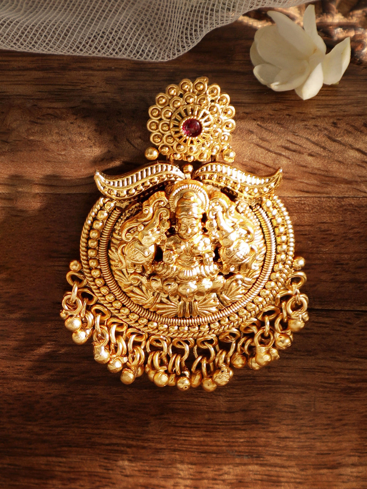 Temple Art Lakshmi Motif Earrings Gold