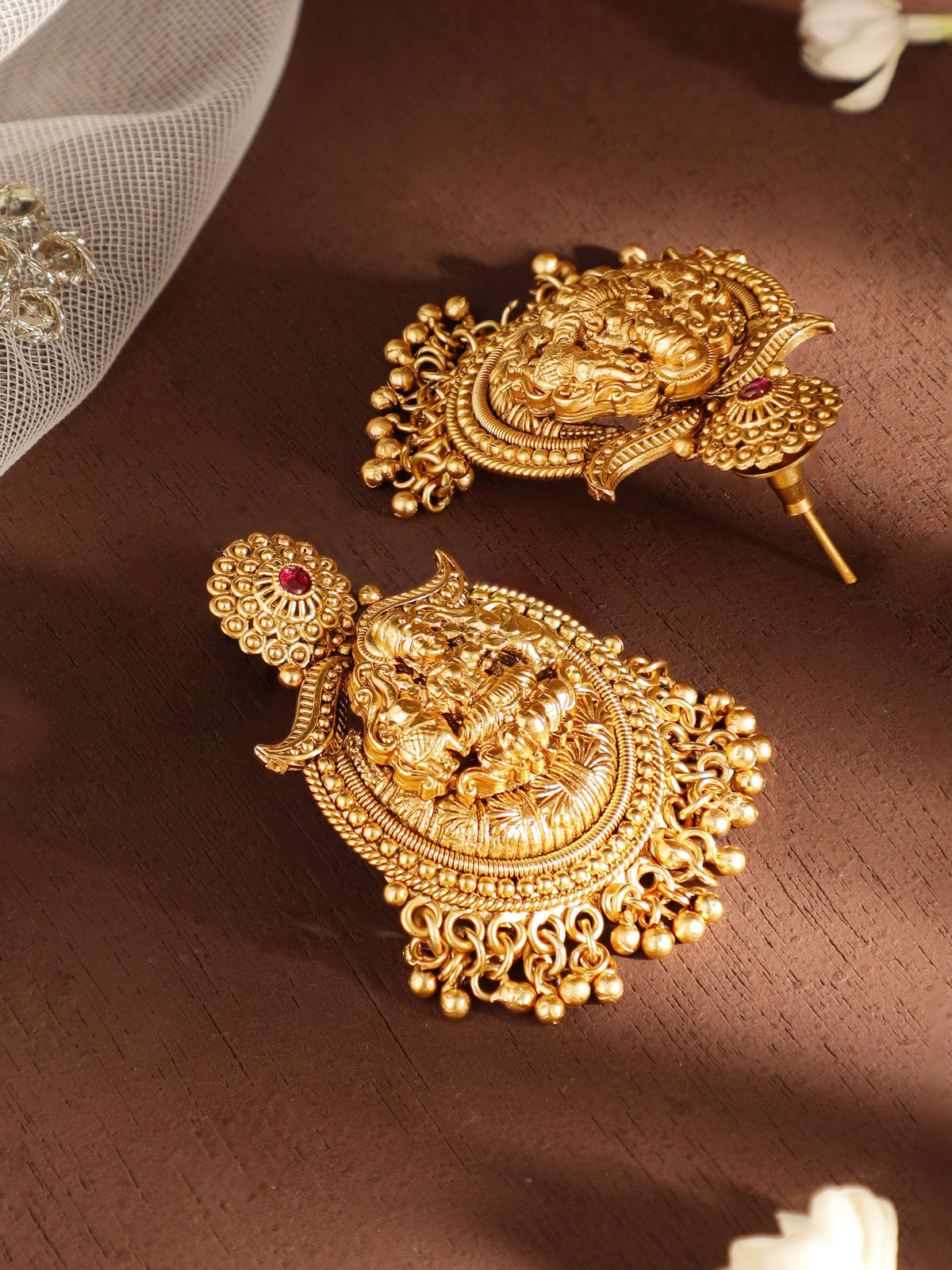 Temple Art Lakshmi Motif Earrings Gold