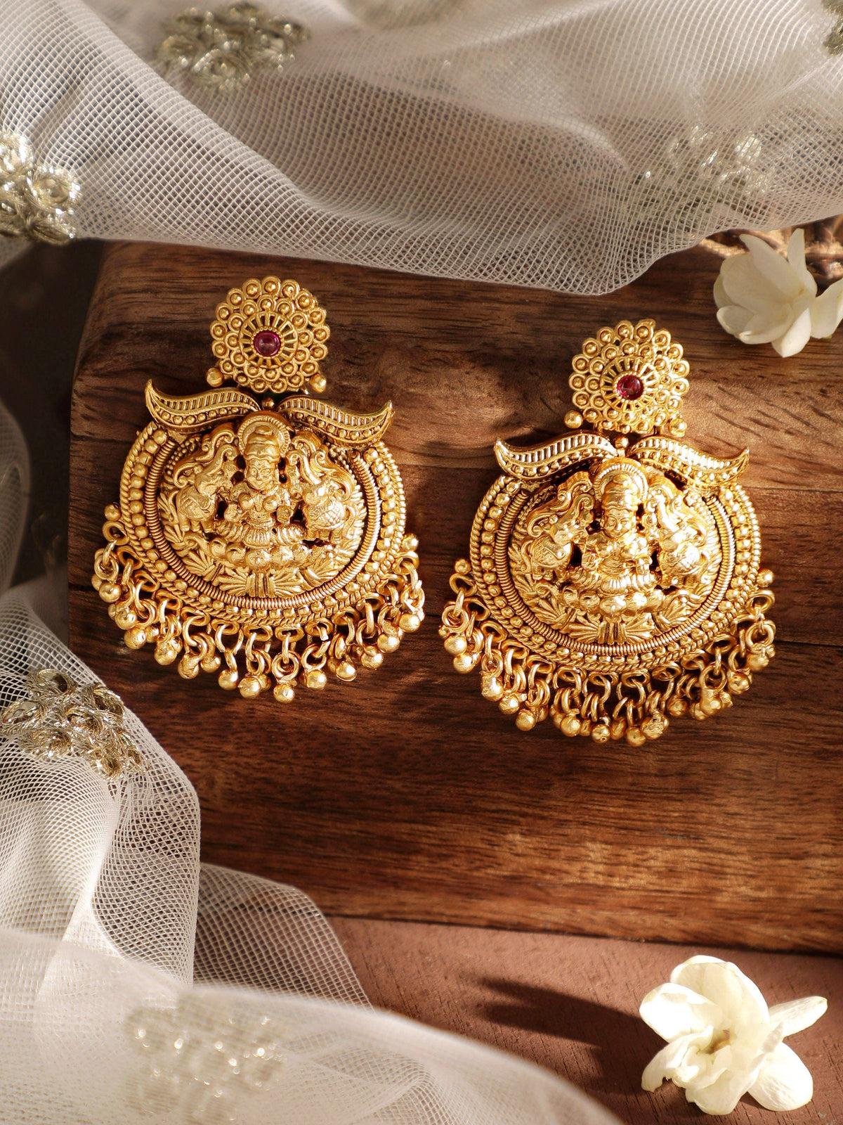 Temple Art Lakshmi Motif Earrings Gold