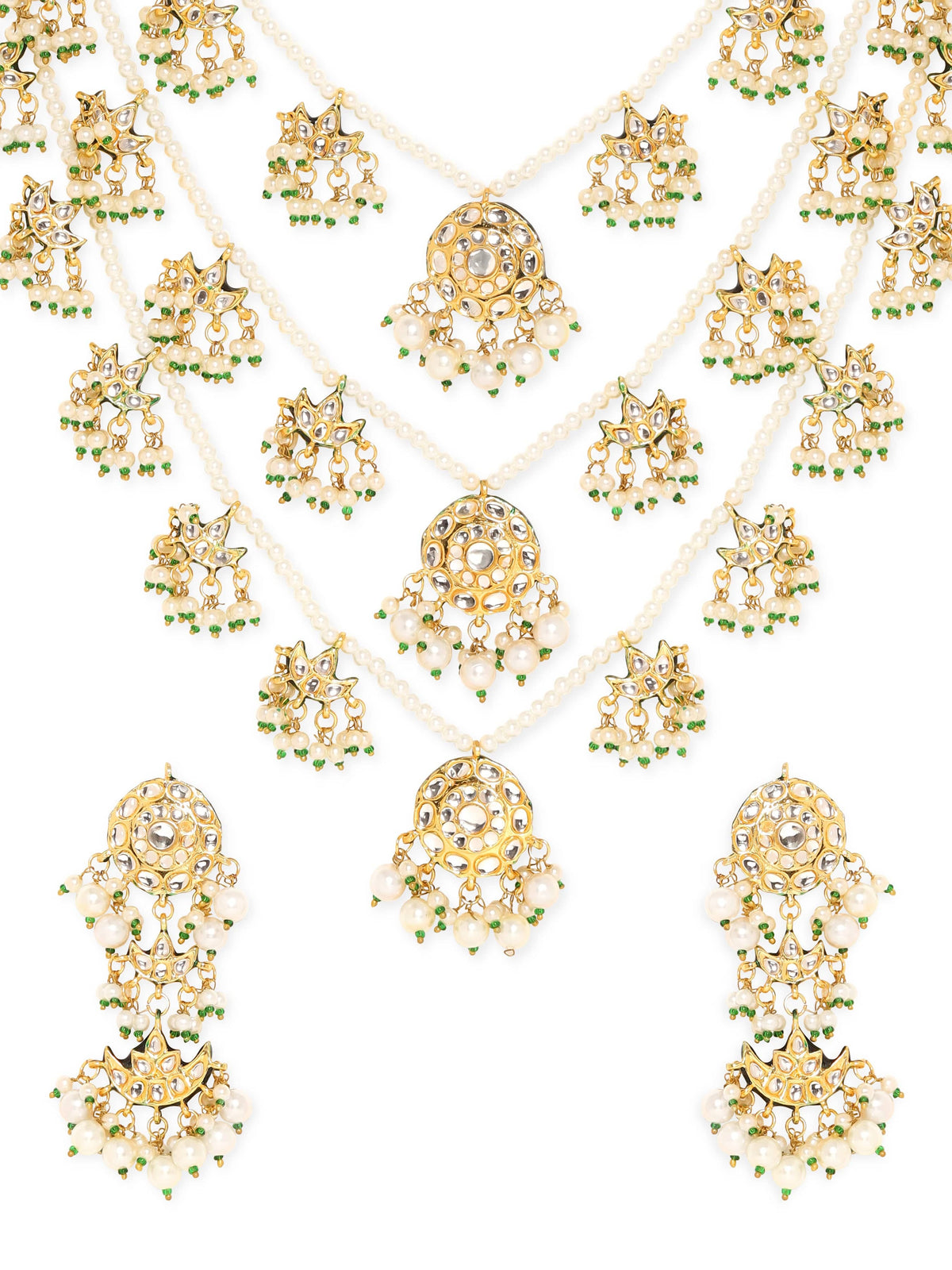 Sculpted Pearl Kundan Necklace Set フリーサイズ