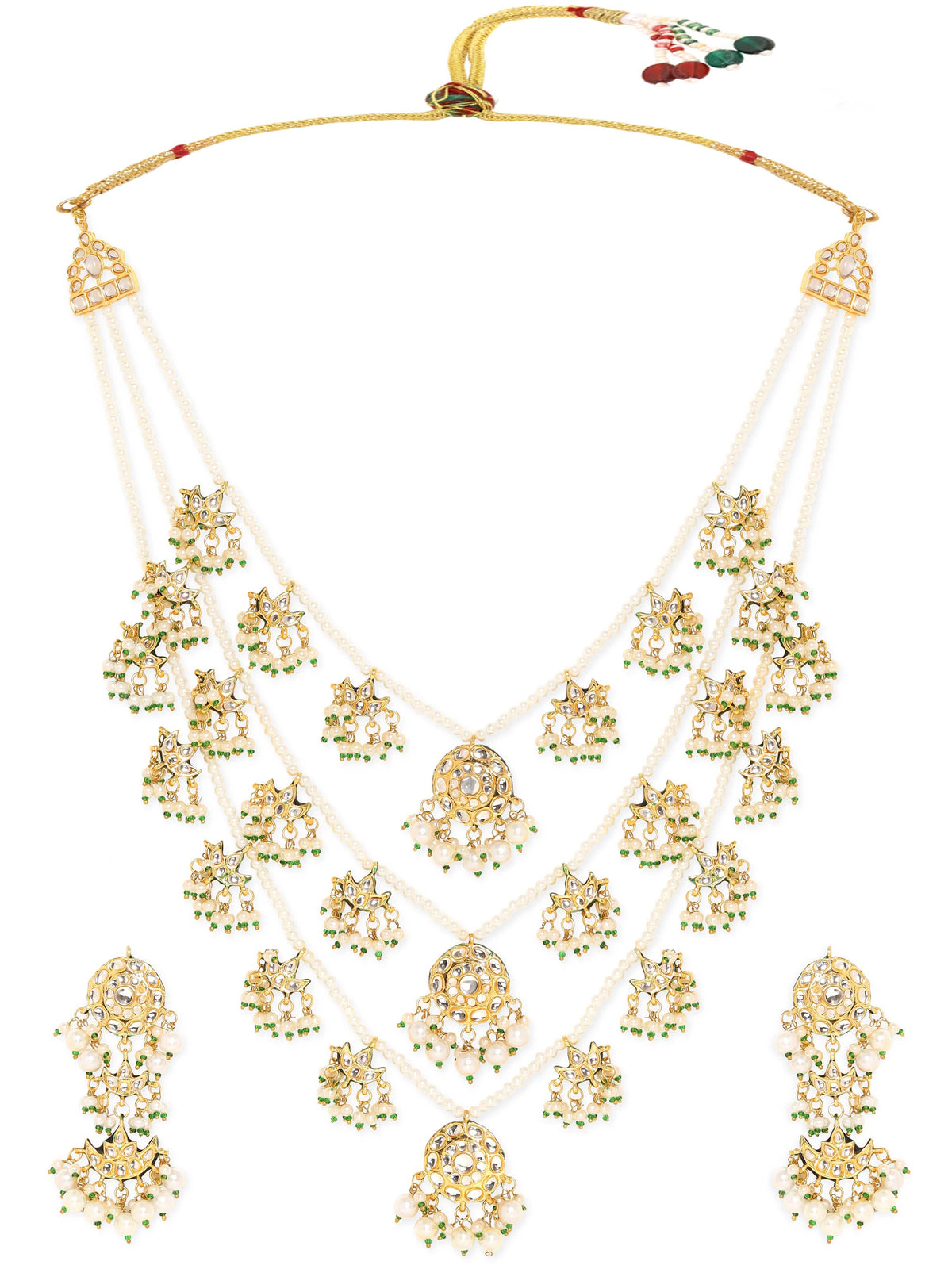 Sculpted Pearl Kundan Necklace Set フリーサイズ