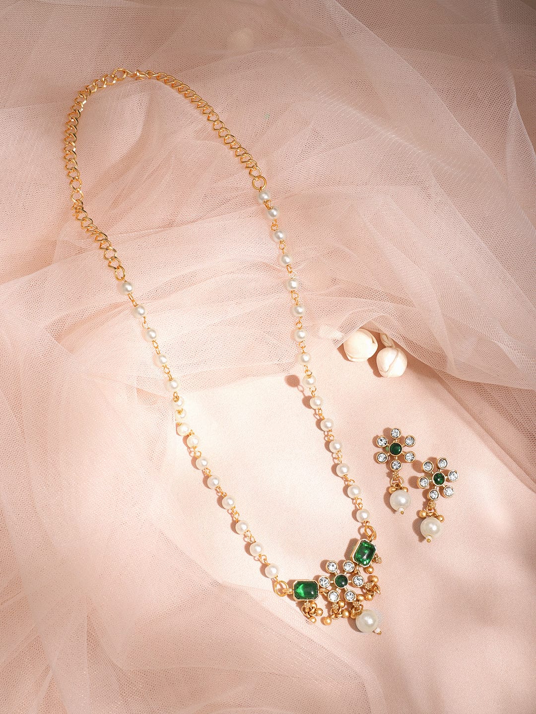 Radiant Green Kundan Pearl Necklace Set Green