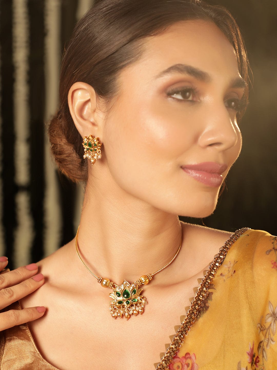 Gleaming Green Kundan Pendant Set Green