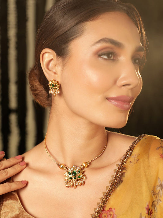 Gleaming Green Kundan Pendant Set Green