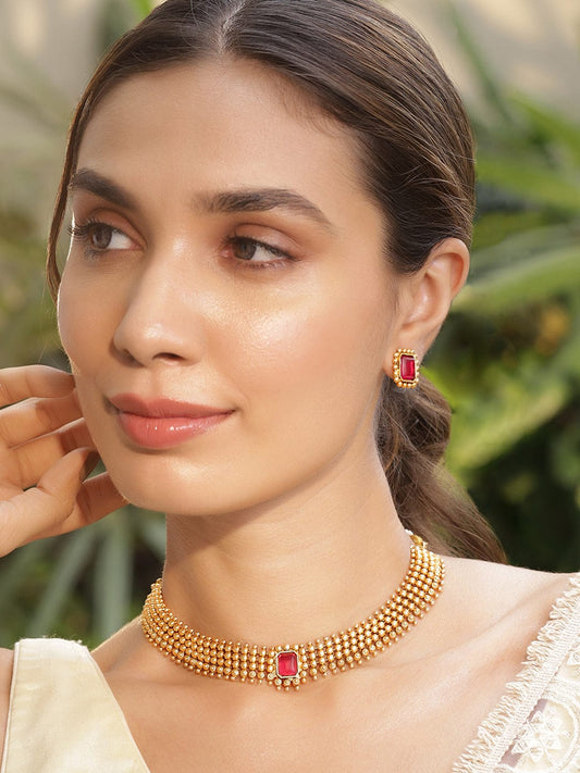 Chic Red Gold Plated Short Necklace Set Gold