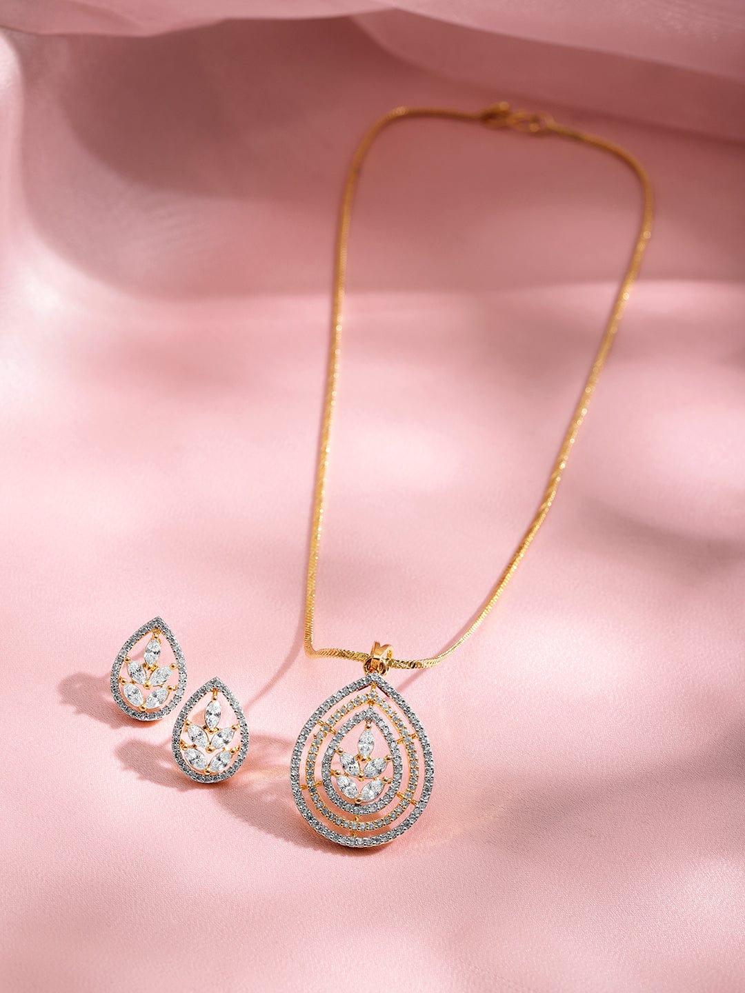 Gold Necklace Set with American Diamond Zirconia Gold