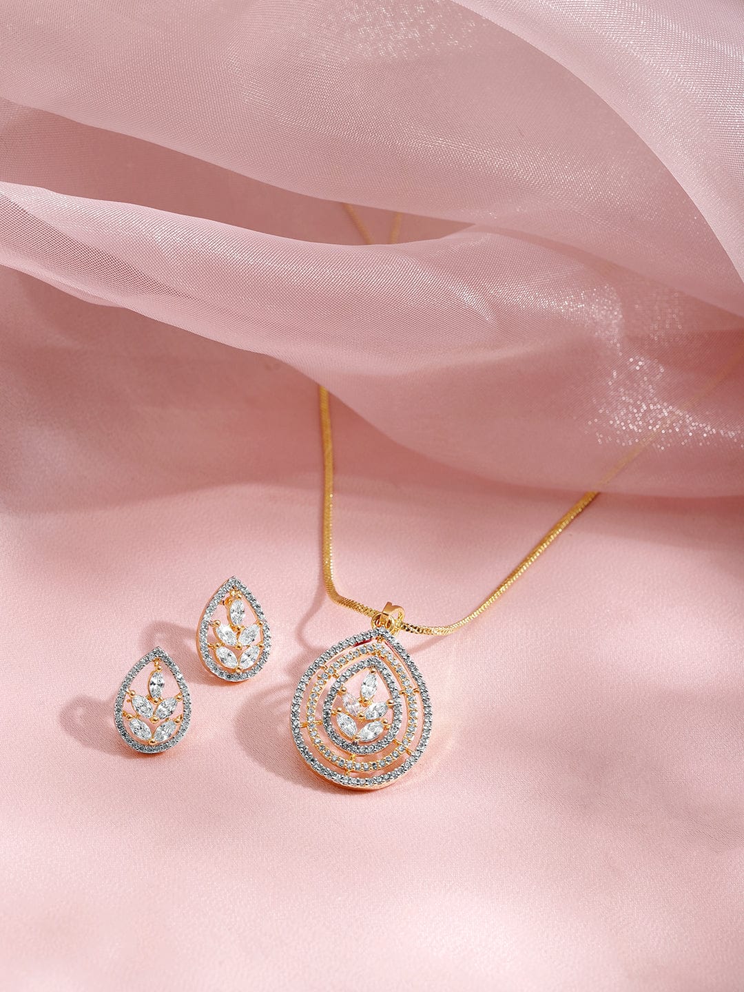 Gold Necklace Set with American Diamond Zirconia Gold