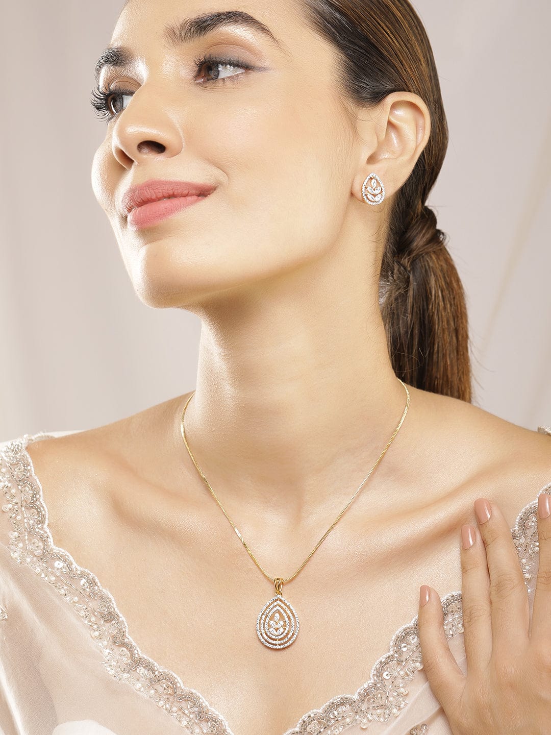 Gold Necklace Set with American Diamond Zirconia Gold
