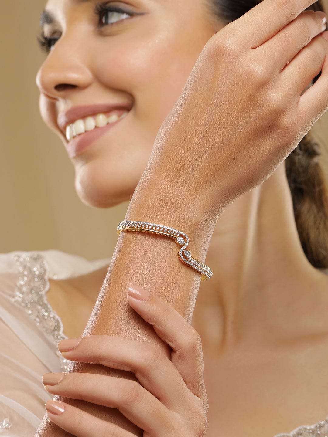 22KT Gold Plated Cubic Zirconia Stylish Slip On Bracelets Gold