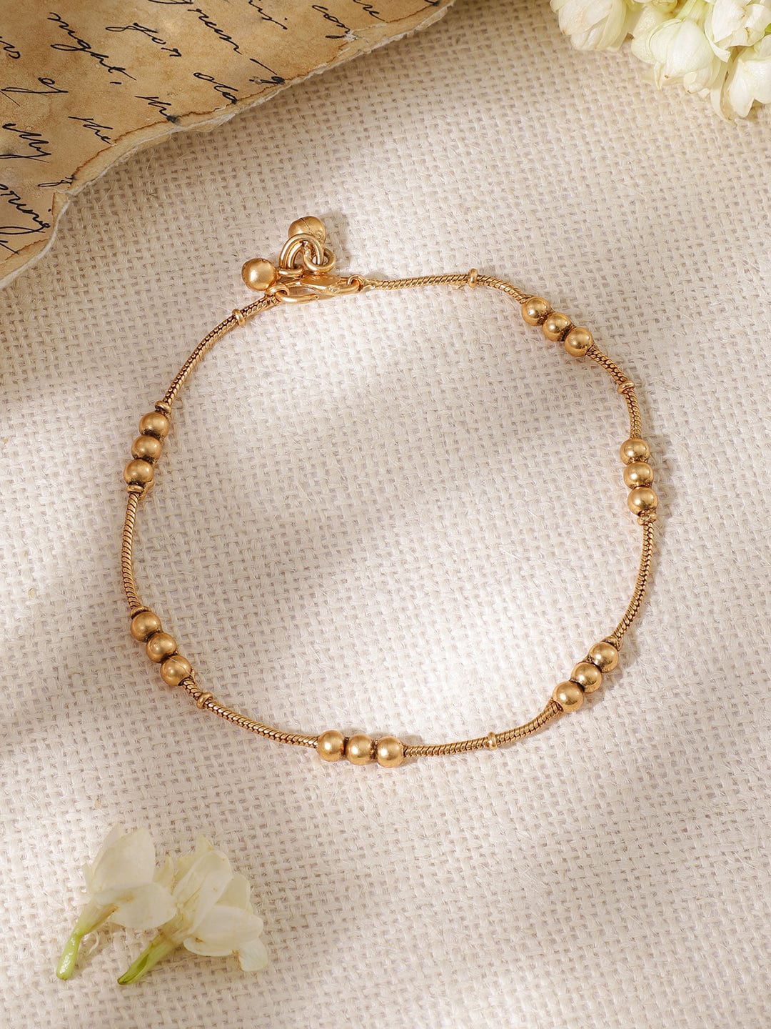 22KT Gold Plated Red And Green Stone Studded Floral Anklet Gold
