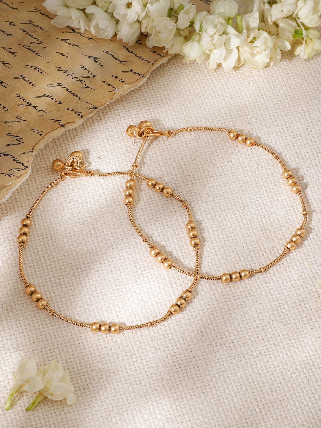 22KT Gold Plated Red And Green Stone Studded Floral Anklet Gold