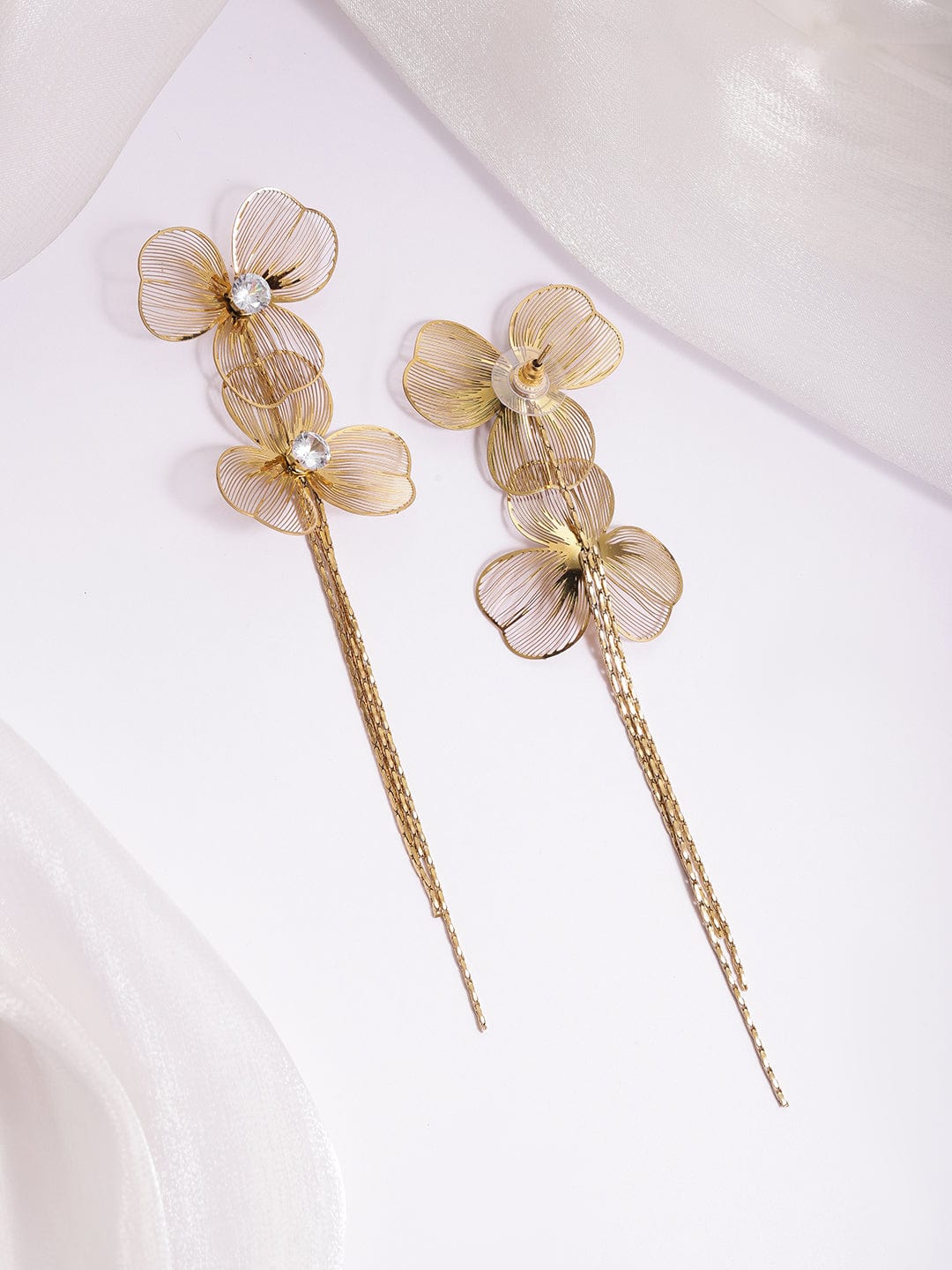 Delicate Floral Tassels Drop Earrings Gold