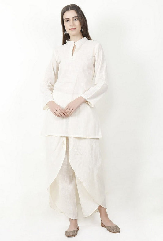 Ivory Cotton Slub Short Kurta With Dhoti サイズ XS