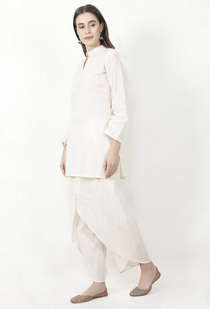 Ivory Cotton Slub Short Kurta With Dhoti サイズ XS