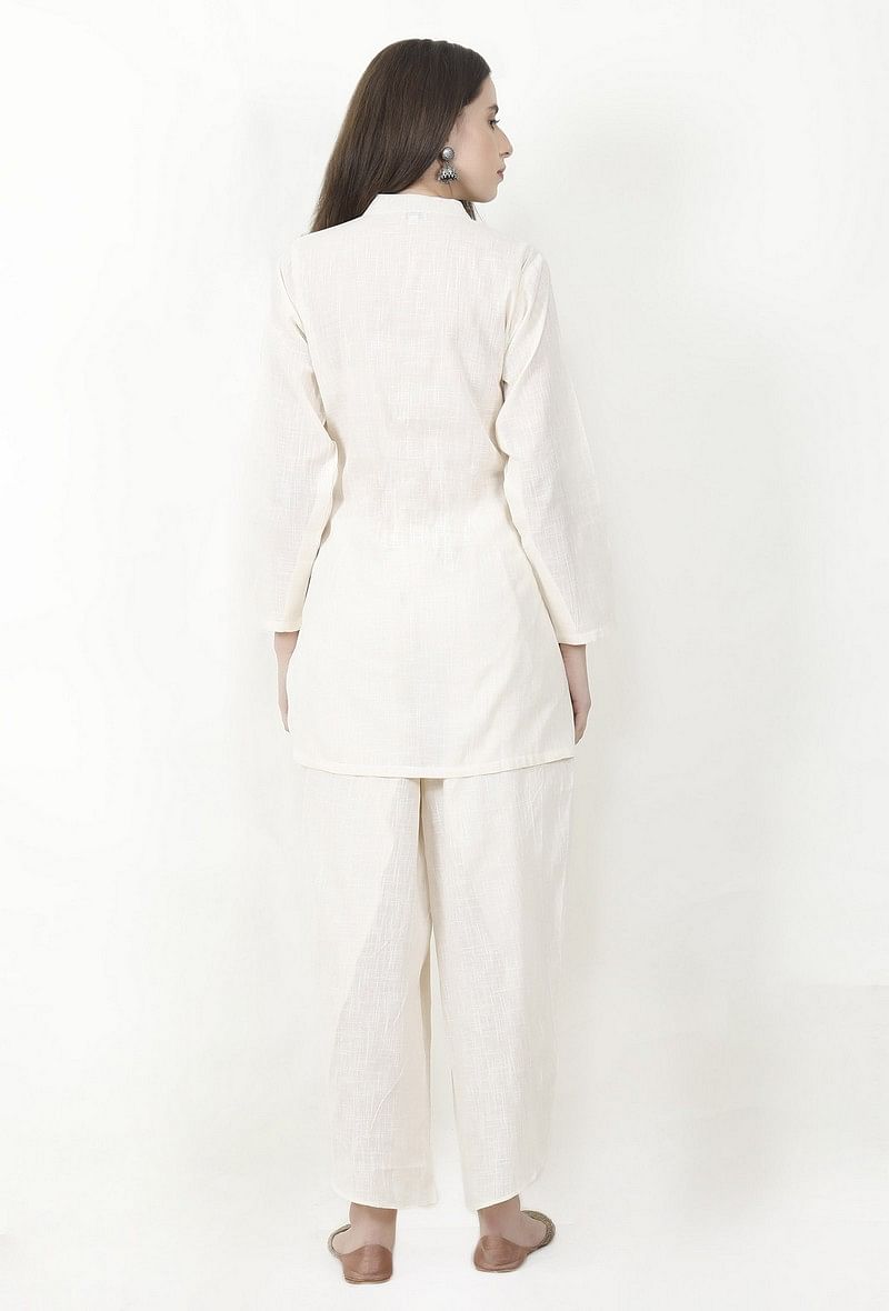 Ivory Cotton Slub Short Kurta With Dhoti サイズ XS