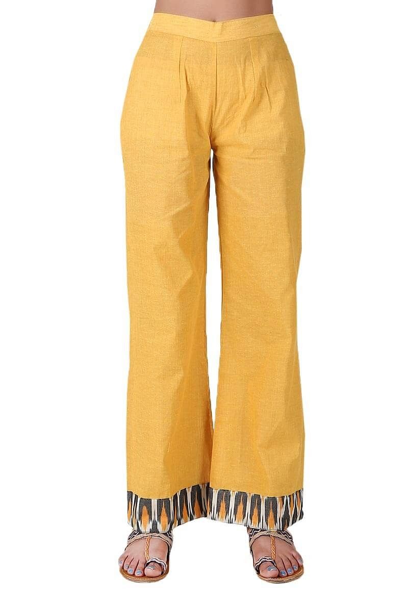 Sunflower Yellow Handloom Cotton Ikat Palazzo サイズ XL