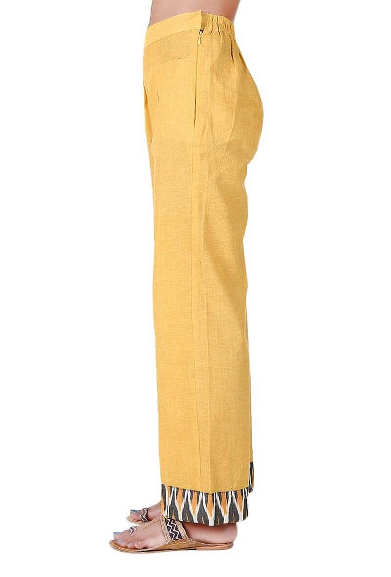 Sunflower Yellow Handloom Cotton Ikat Palazzo サイズ S