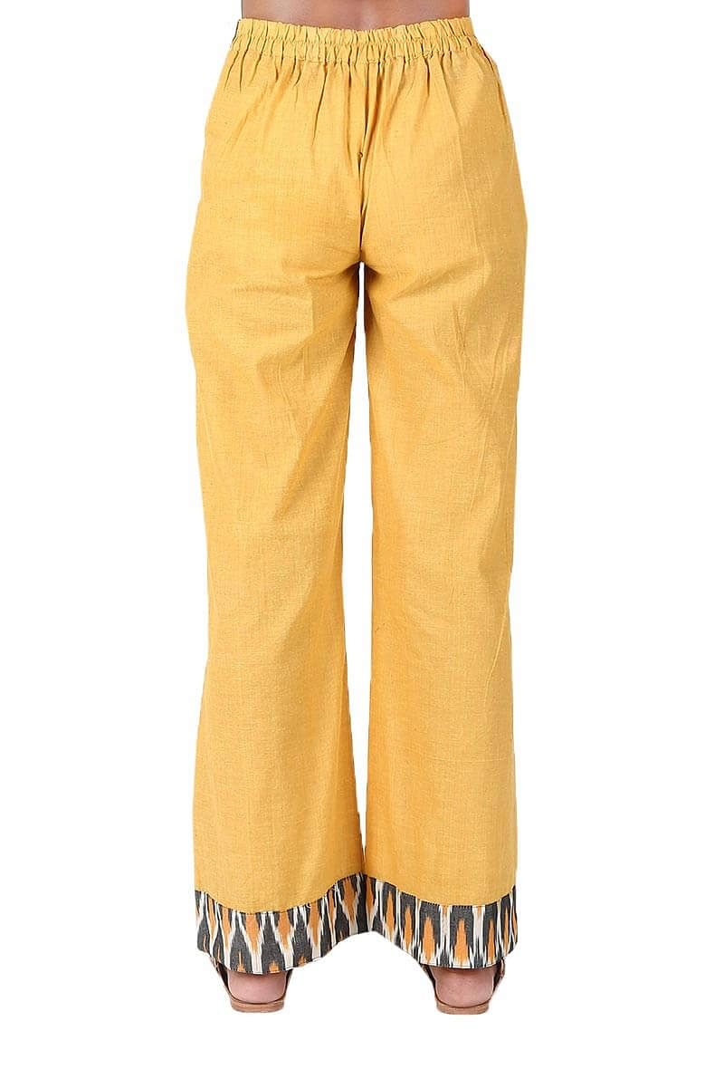 Sunflower Yellow Handloom Cotton Ikat Palazzo サイズ L