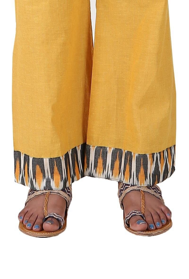 Sunflower Yellow Handloom Cotton Ikat Palazzo サイズ S