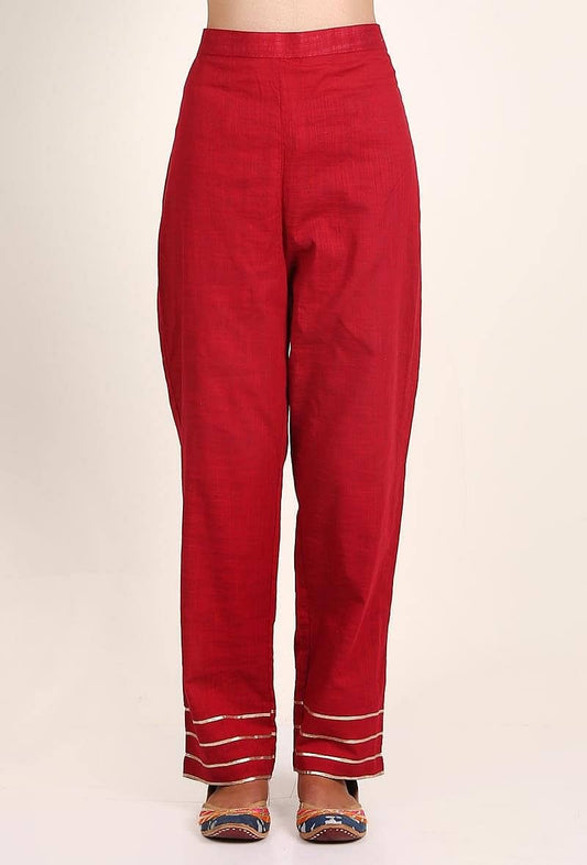 Crimson Red Handloom Cotton Gota Palazzo サイズ S