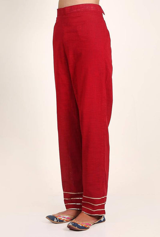 Crimson Red Handloom Cotton Gota Palazzo サイズ S