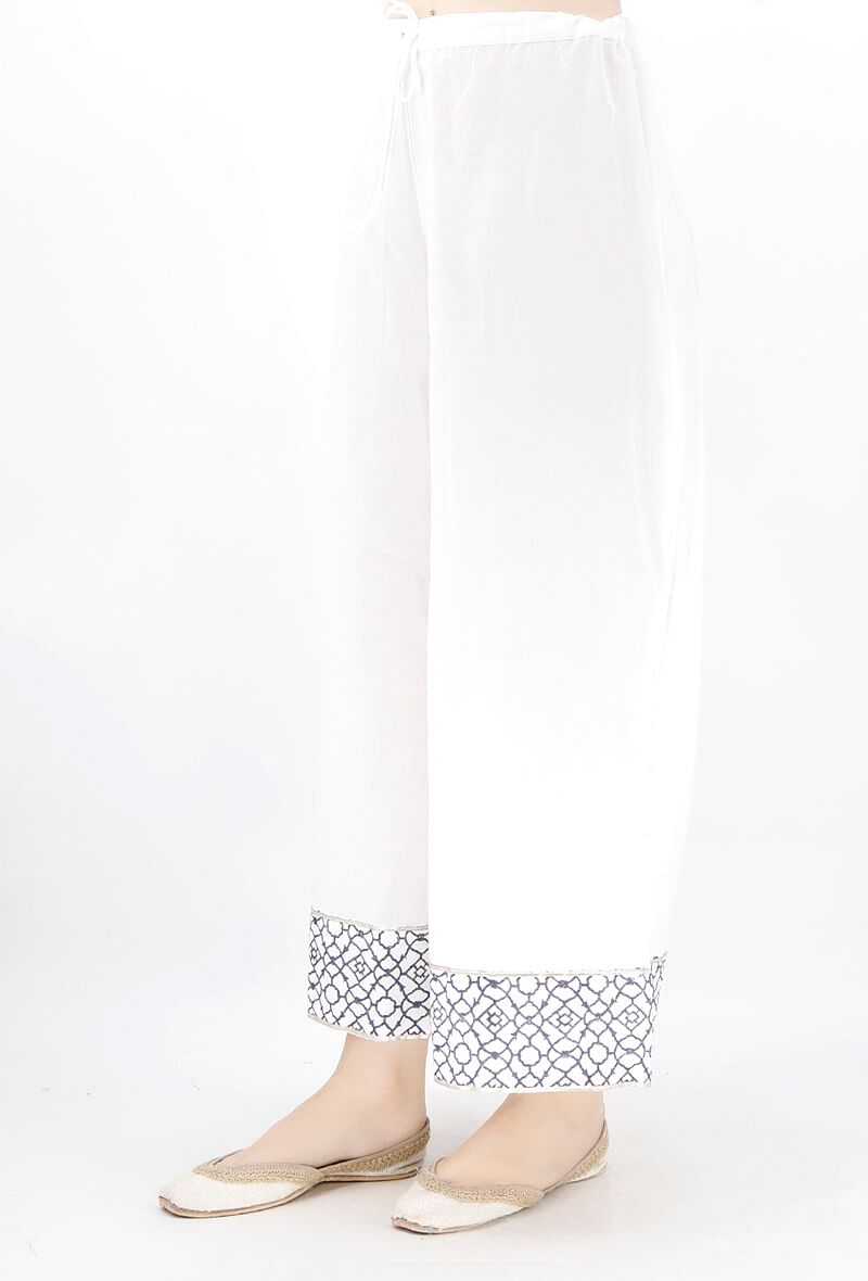 Navy Blue Geometric Handblocked Gota Work Cotton Palazzo サイズ XS