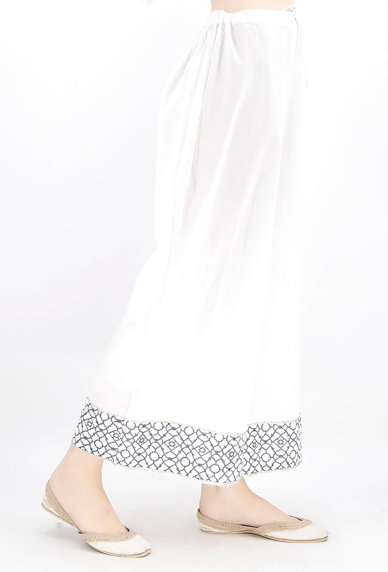 Navy Blue Geometric Handblocked Gota Work Cotton Palazzo サイズ XS