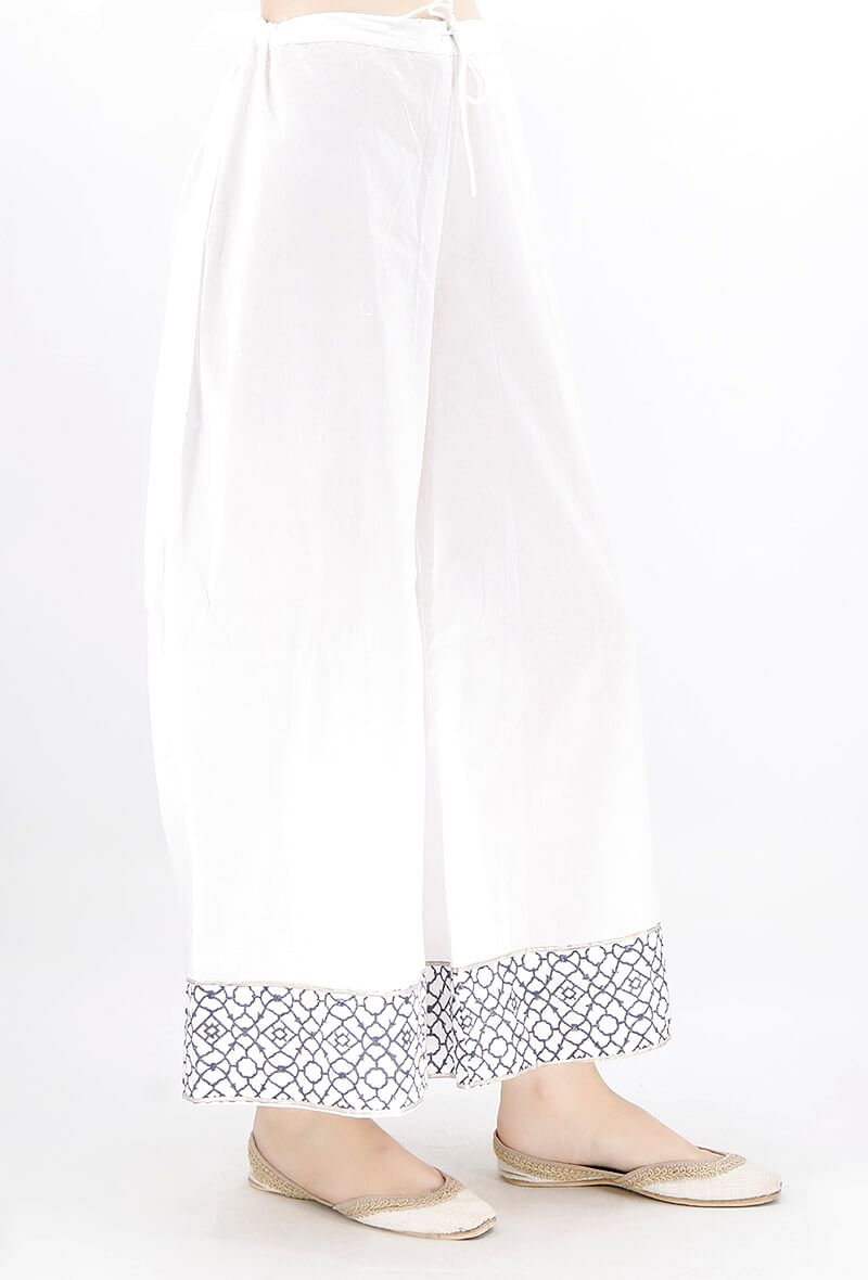 Navy Blue Geometric Handblocked Gota Work Cotton Palazzo サイズ XS