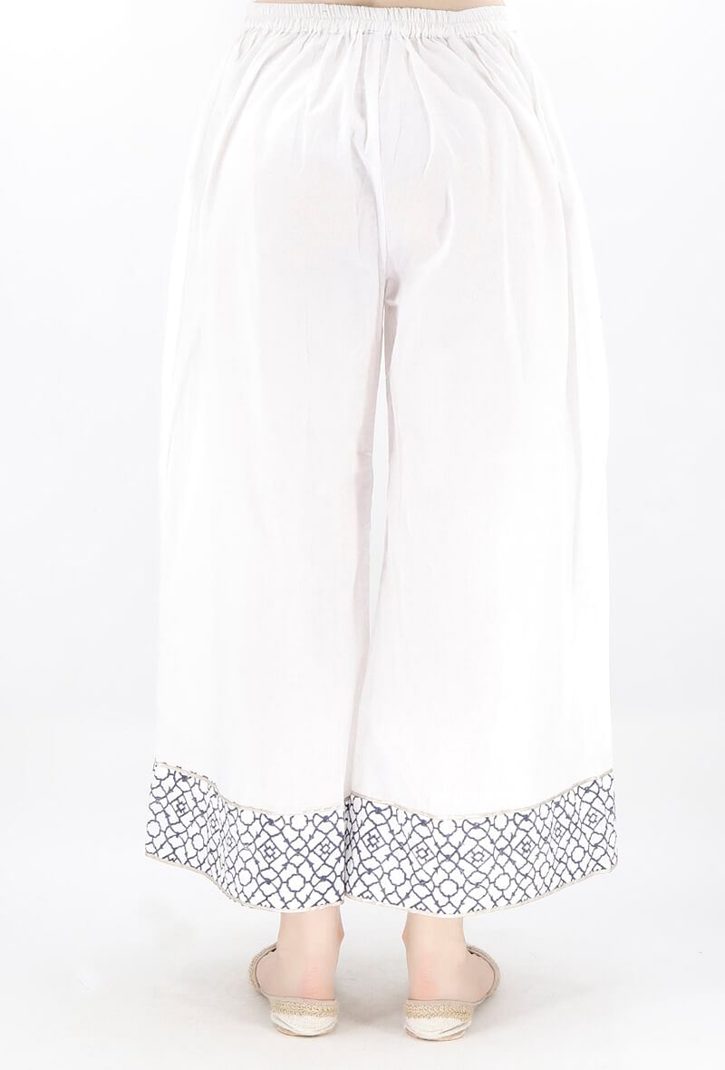 Navy Blue Geometric Handblocked Gota Work Cotton Palazzo サイズ XS